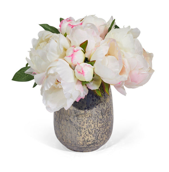 T&C Floral Company Home Decor Cream Peonies In Silver Vase