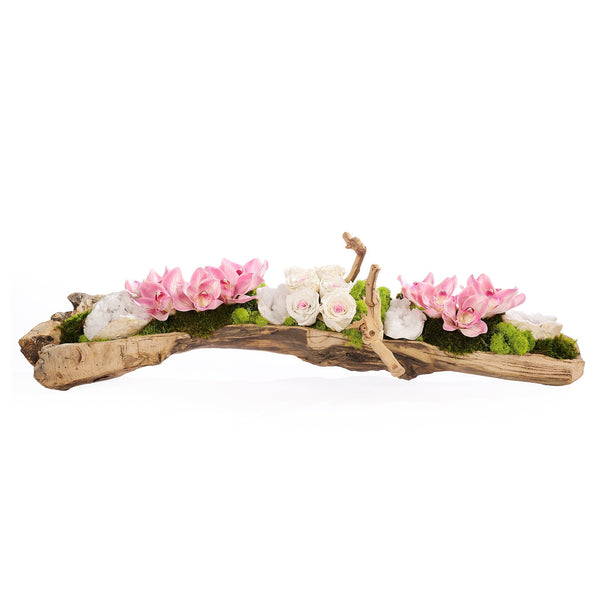 T&C Floral Company Home Decor Rose Garden in Large Wood Log