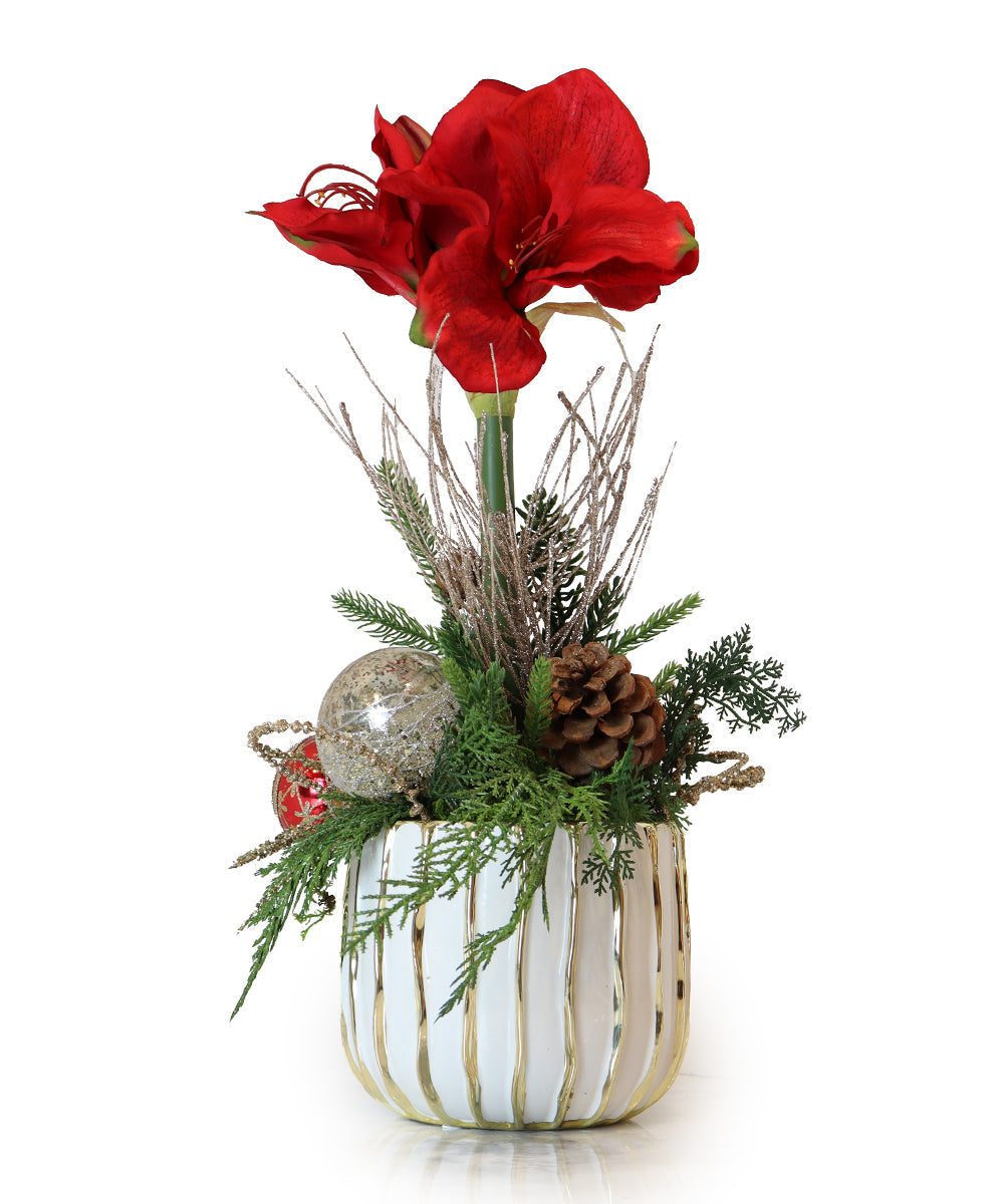 T&C Floral Company Home Decor Single Amaryllis in White & Gold Vase