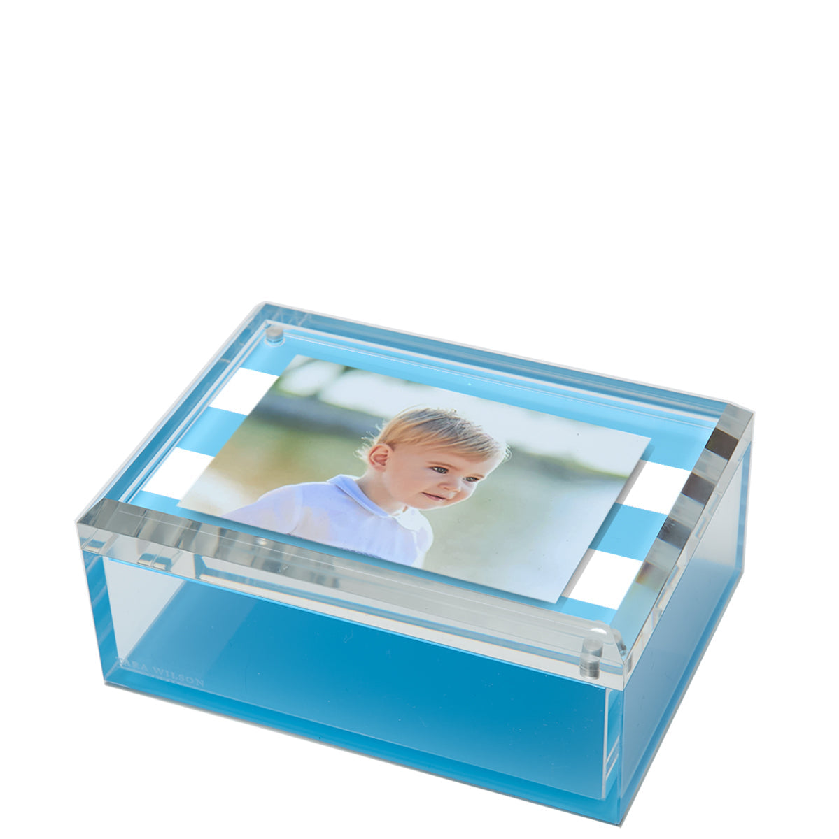 Tara Wilson Designs Giftware Photo Box - 5" X 7"  Pastel Blue & White Stripe