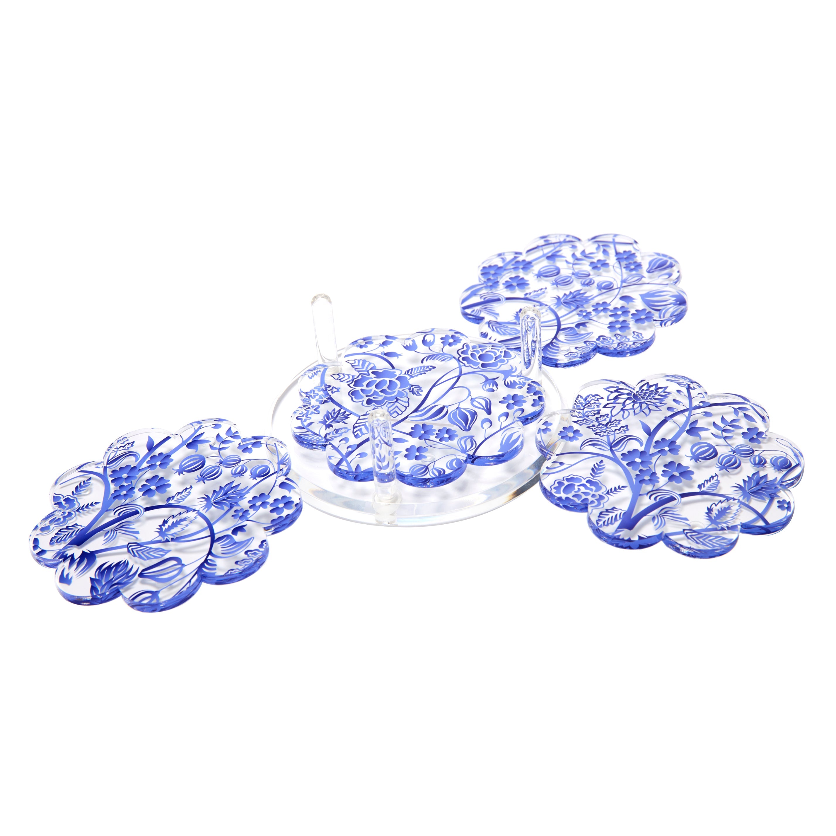 Tara Wilson Designs Giftware Scallop Drink Coasters - Toile - Blue