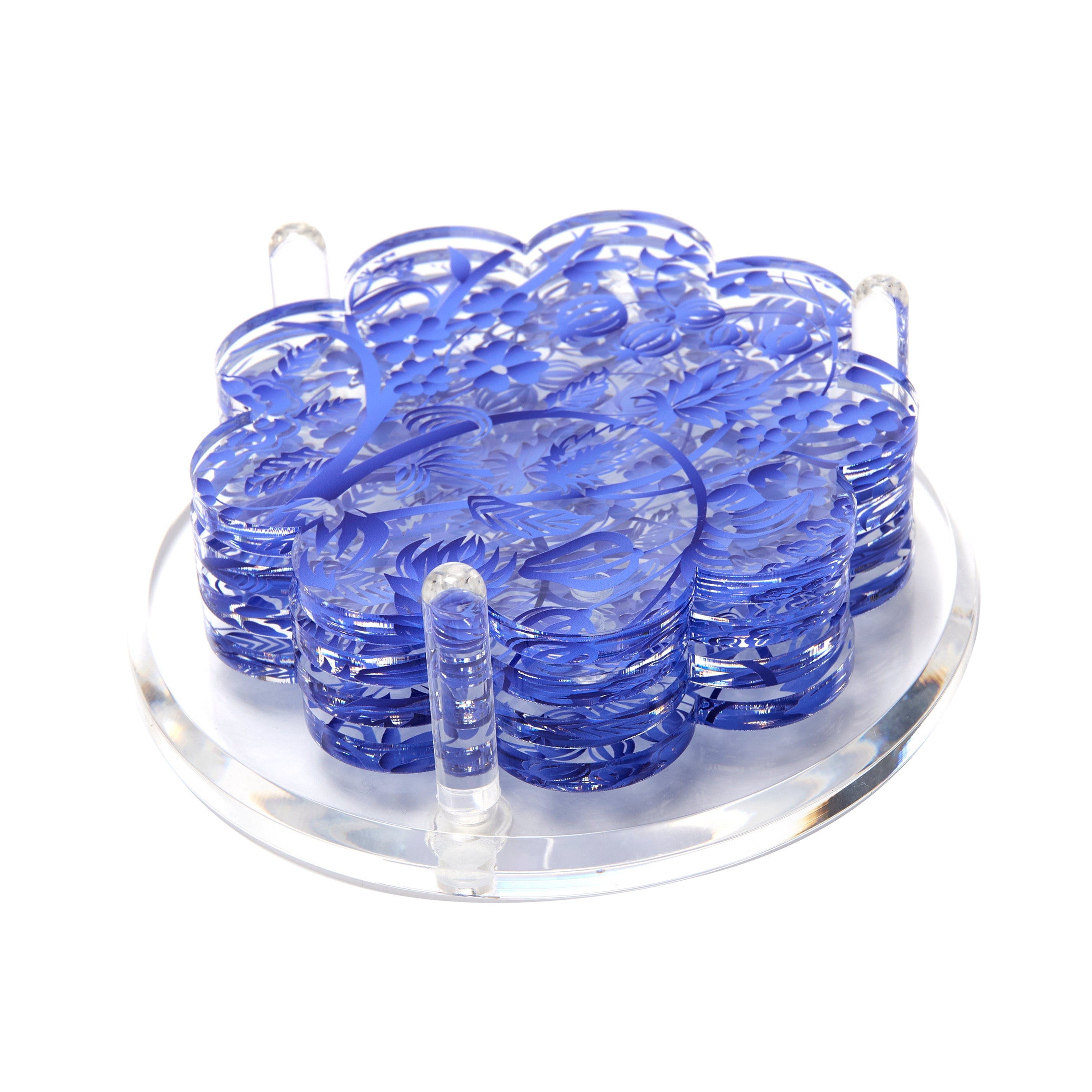 Tara Wilson Designs Giftware Scallop Drink Coasters - Toile - Blue