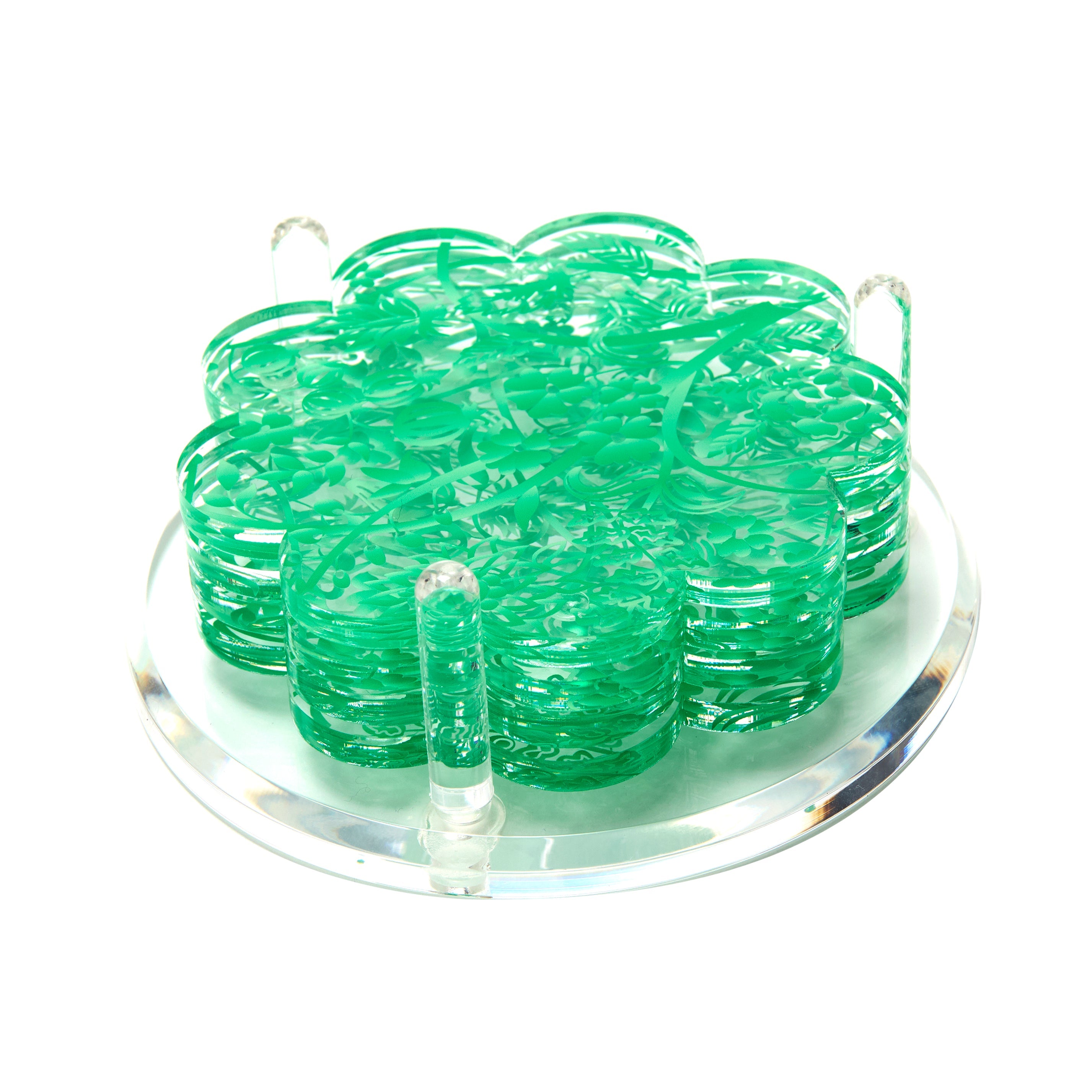 Tara Wilson Designs Giftware Scallop Drink Coasters - Toile- Green