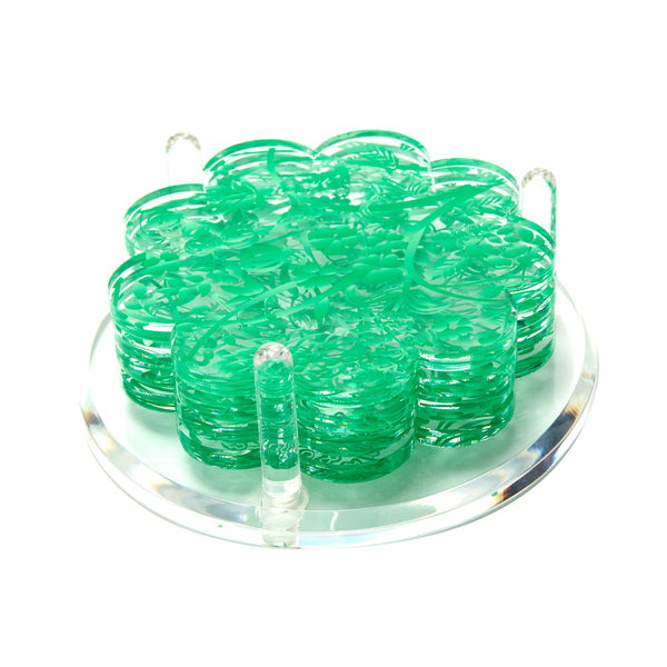 Tara Wilson Designs Giftware Scallop Drink Coasters - Toile- Green