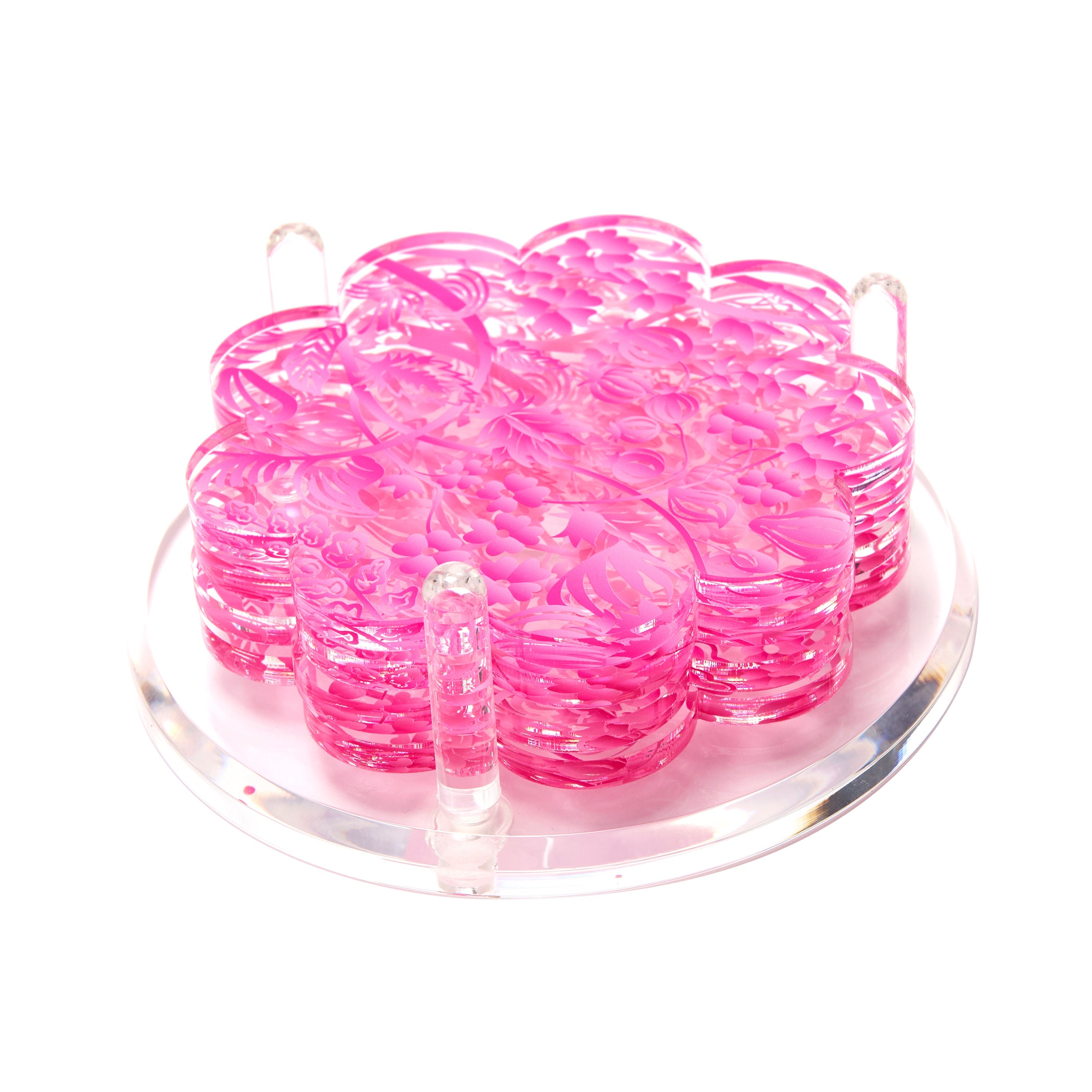 Tara Wilson Designs Giftware Scallop Drink Coasters - Toile Pink