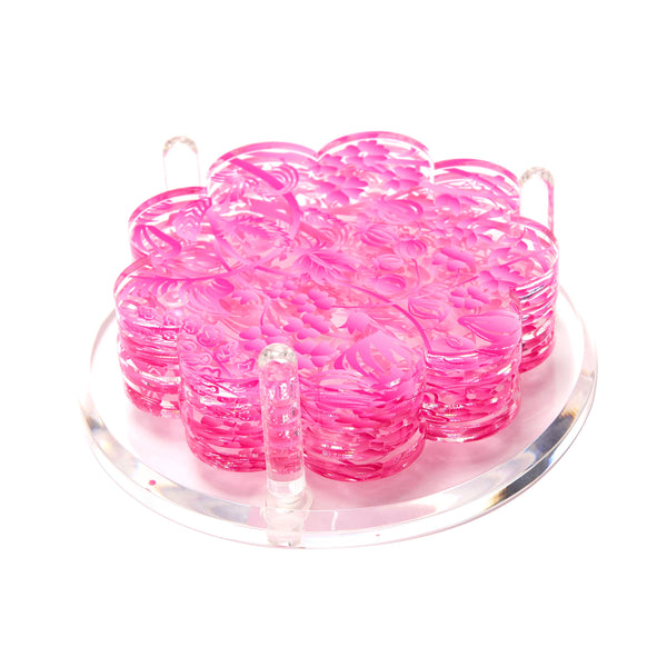 Tara Wilson Designs Giftware Scallop Drink Coasters - Toile Pink