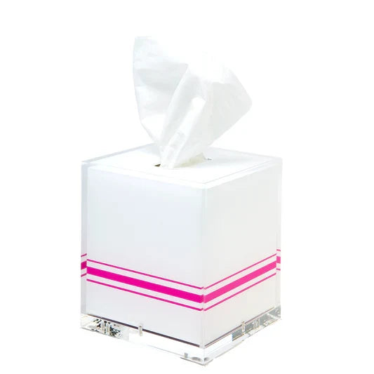 Tara Wilson Designs Giftware Tissue Box White With Pink Piping