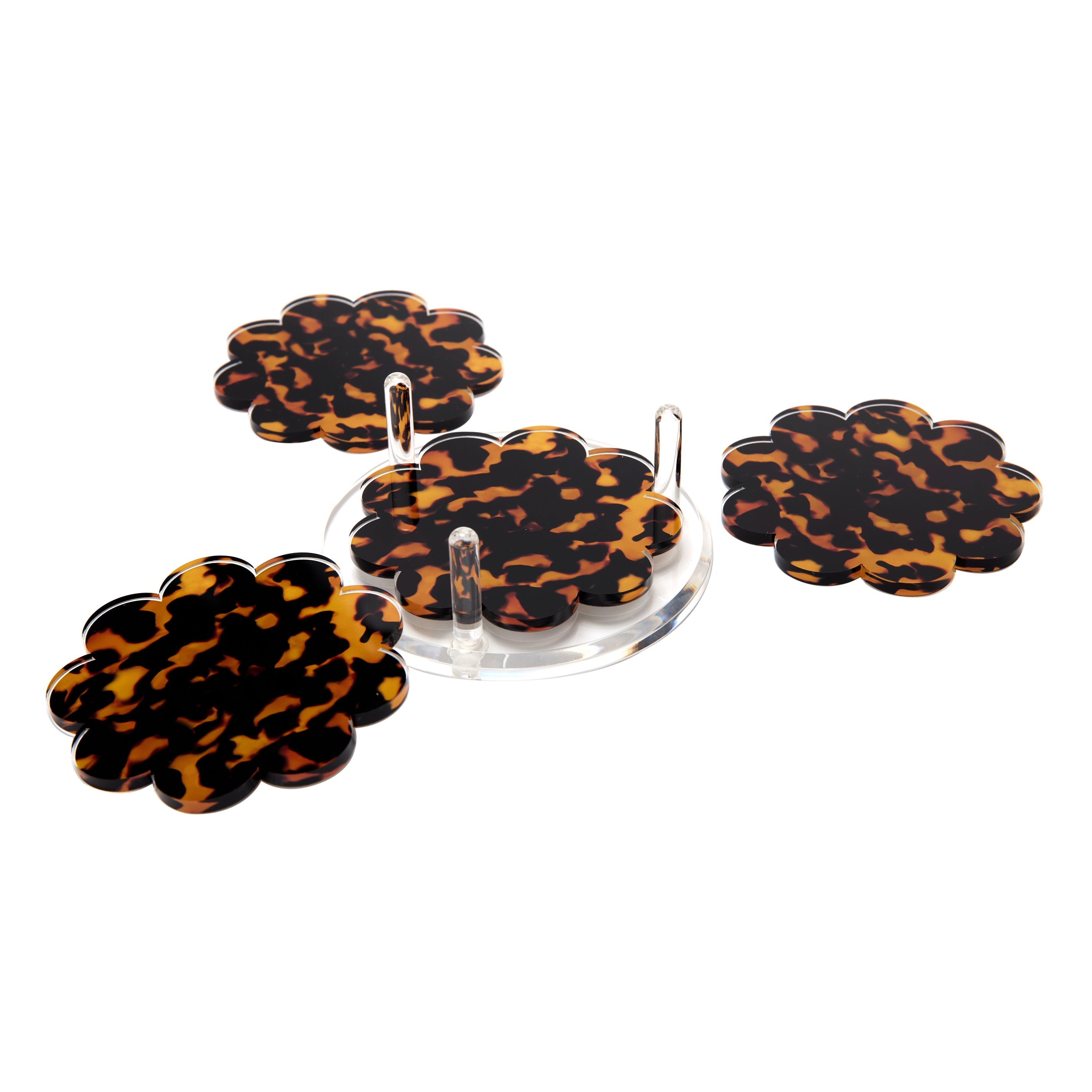 Tara Wilson Designs Giftware Tortoise Acrylic Scallop Drink Coasters