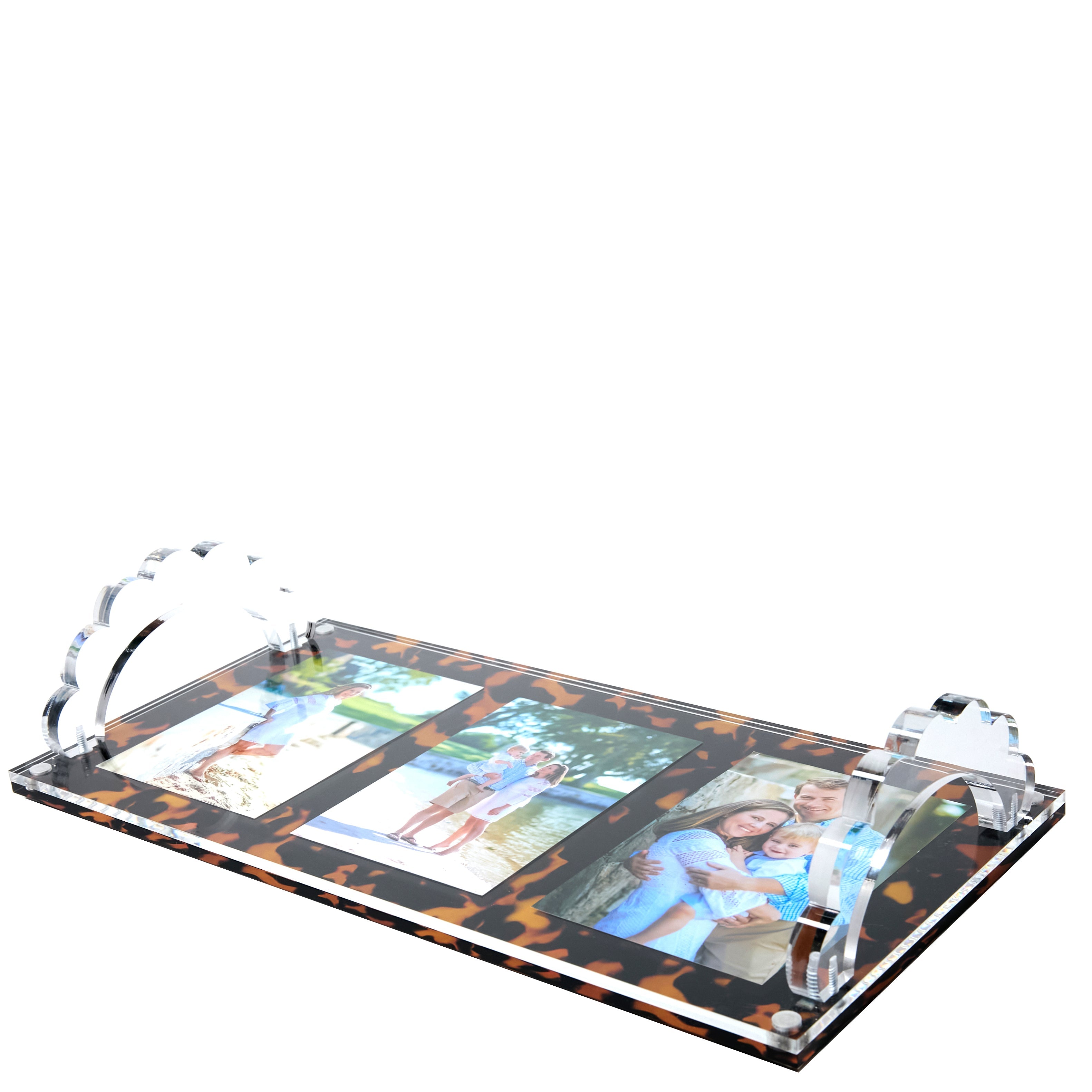 Tara Wilson Designs Giftware Tortoise Base Acrylic Scallop Handle Photo Tray