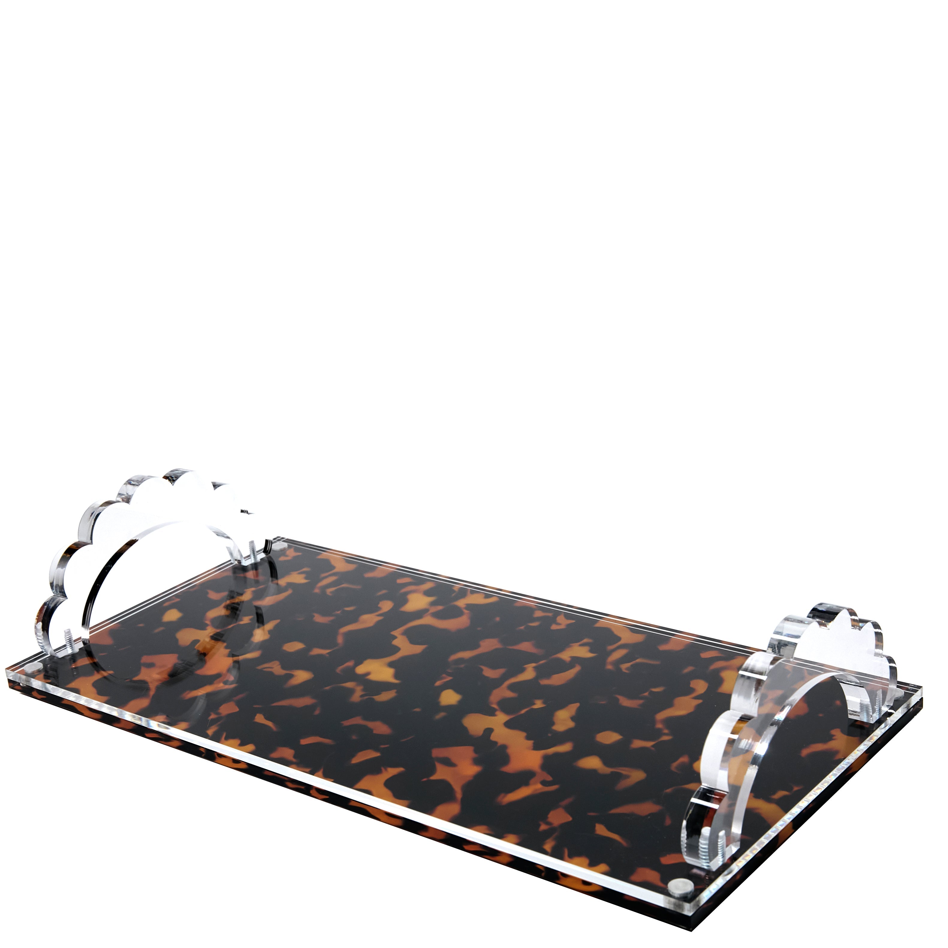 Tara Wilson Designs Giftware Tortoise Base Acrylic Scallop Handle Photo Tray
