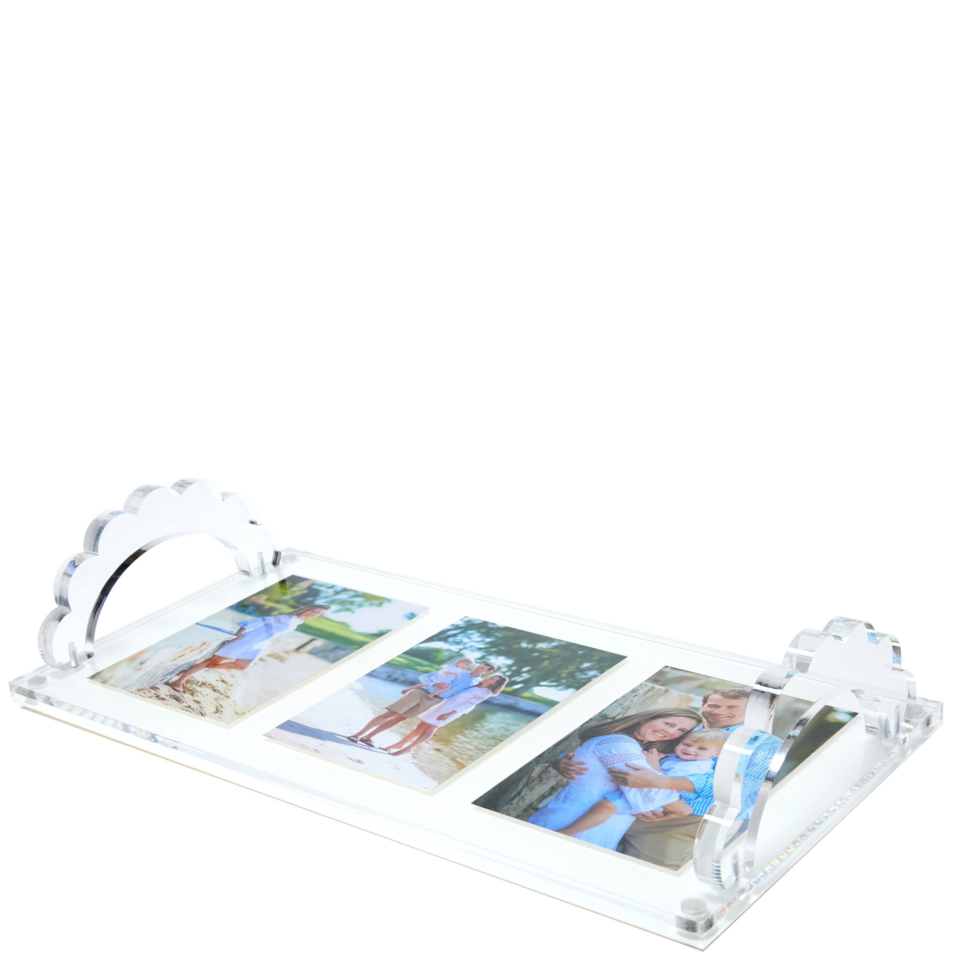 Tara Wilson Designs Giftware White Base Acrylic Scallop Handle Photo Tray