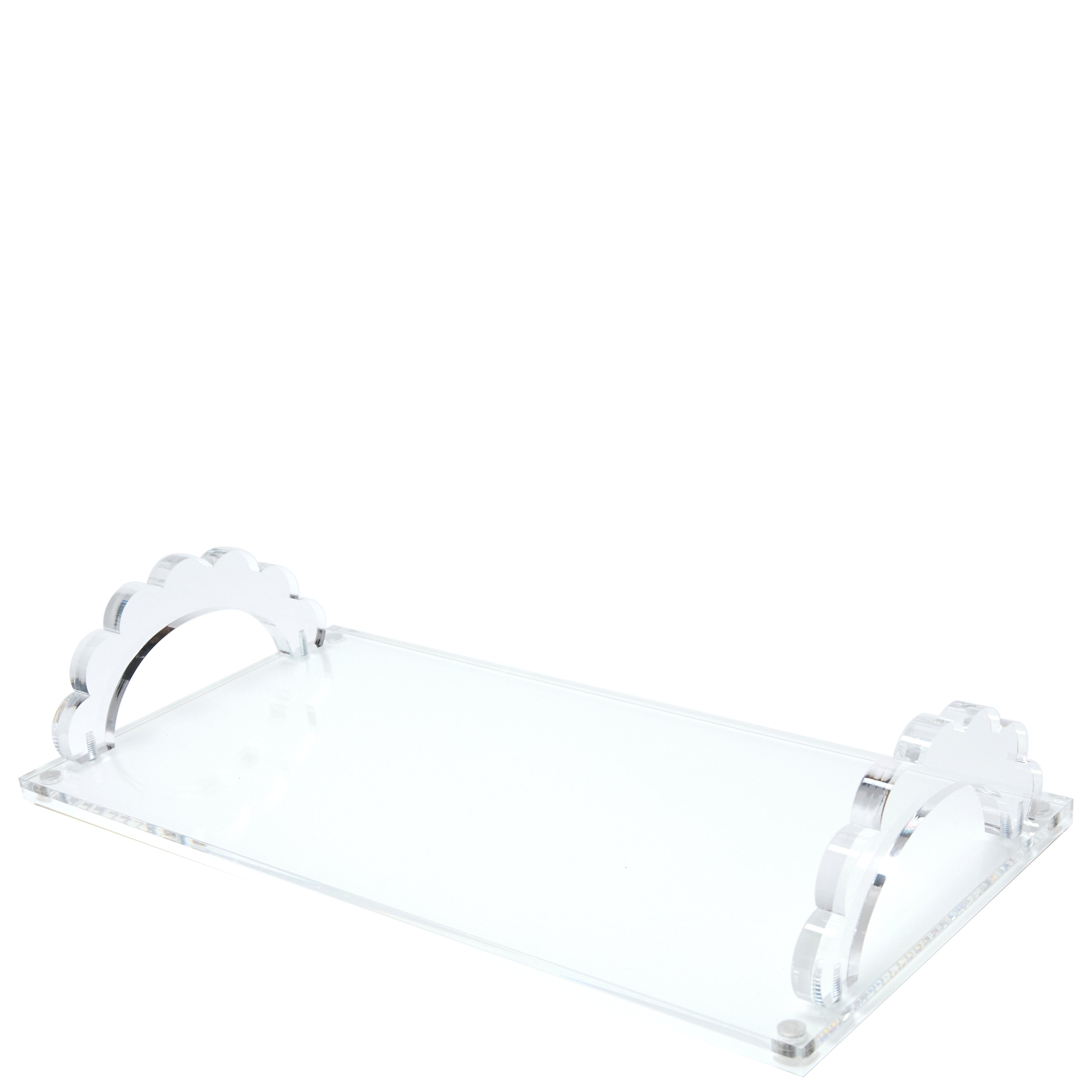 Tara Wilson Designs Giftware White Base Acrylic Scallop Handle Photo Tray