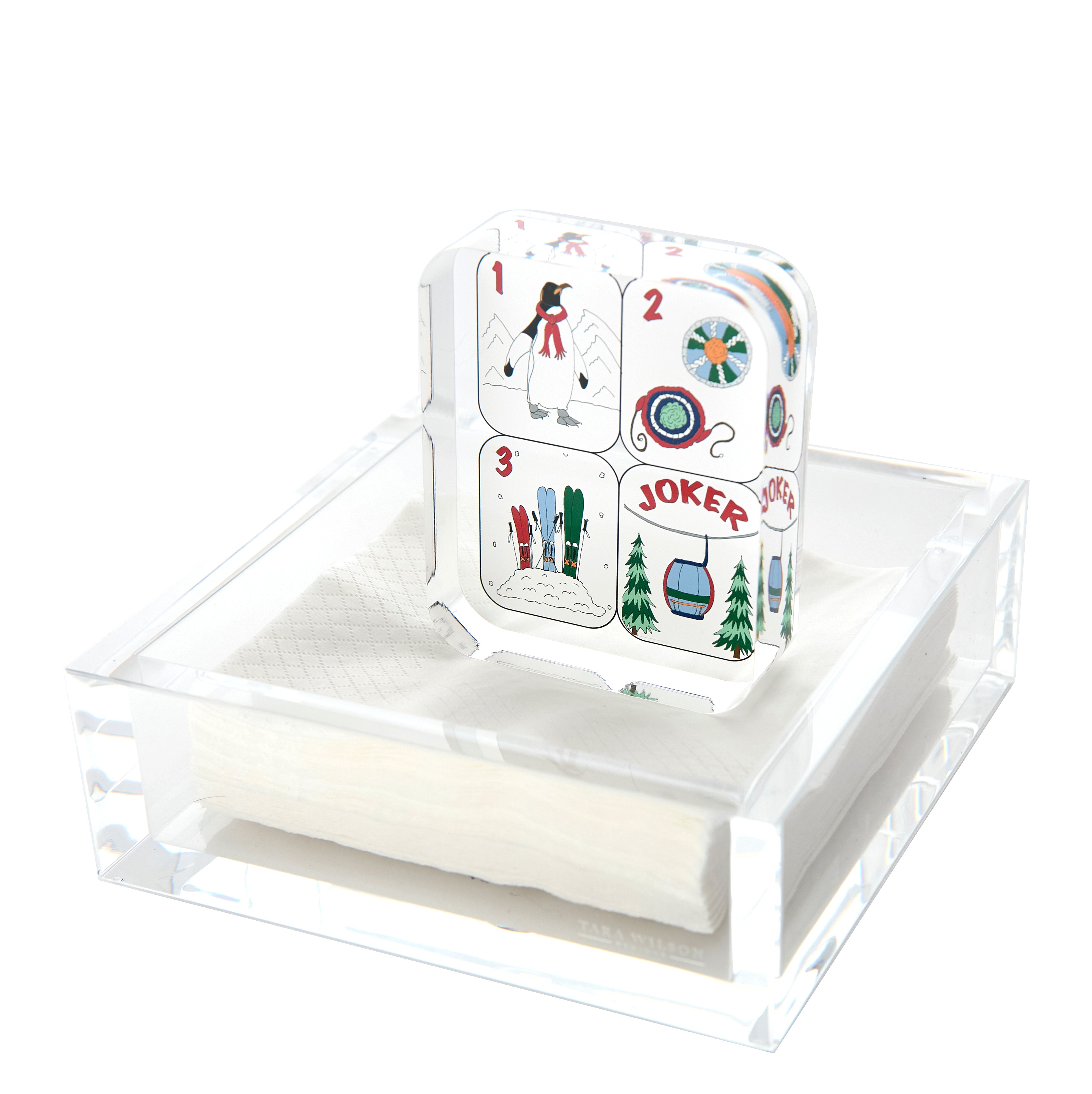 Tara Wilson Designs Giftware Winter Mahjong Tiles Acrylic Cocktail Napkin Holder