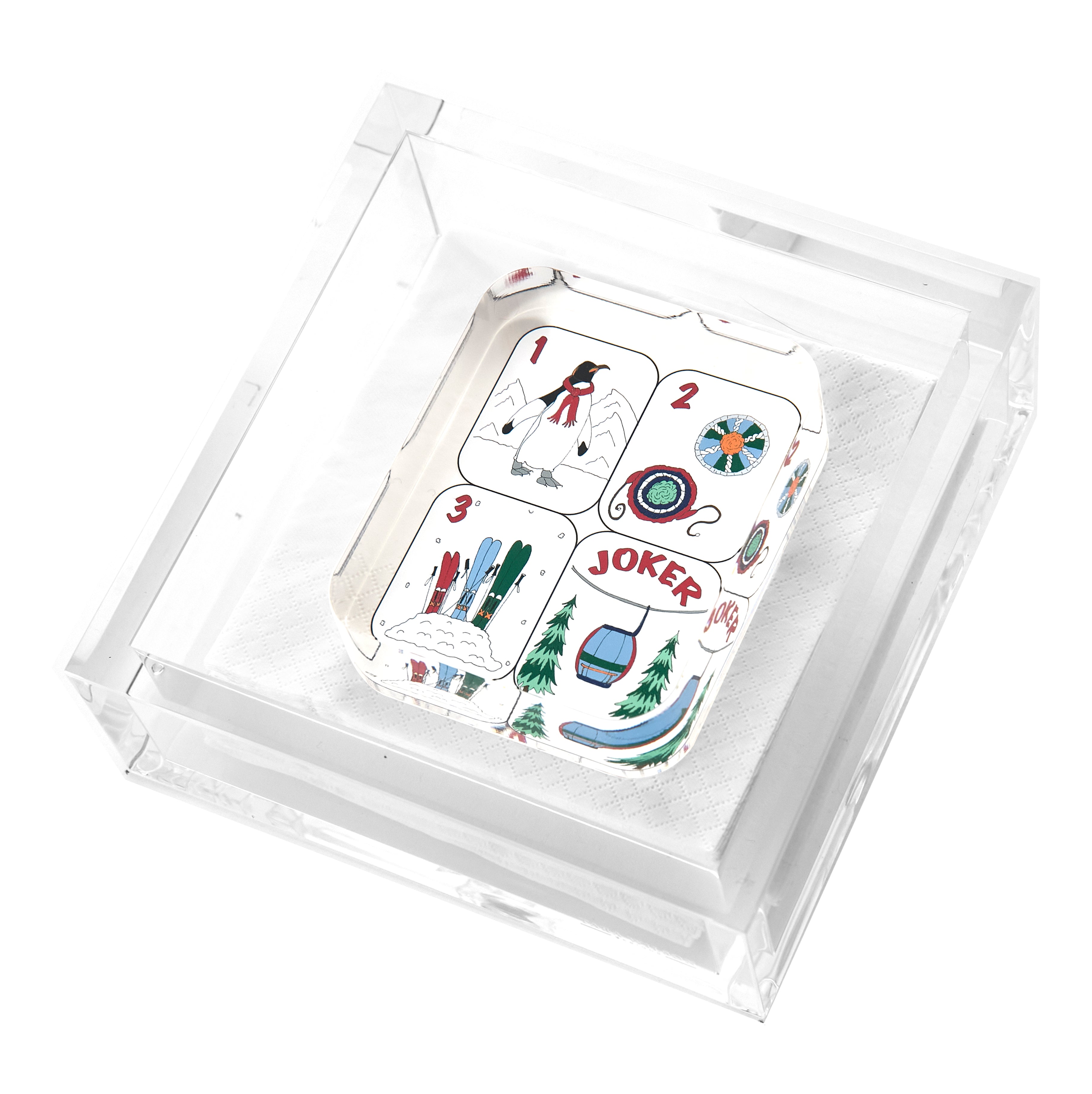 Tara Wilson Designs Giftware Winter Mahjong Tiles Acrylic Cocktail Napkin Holder