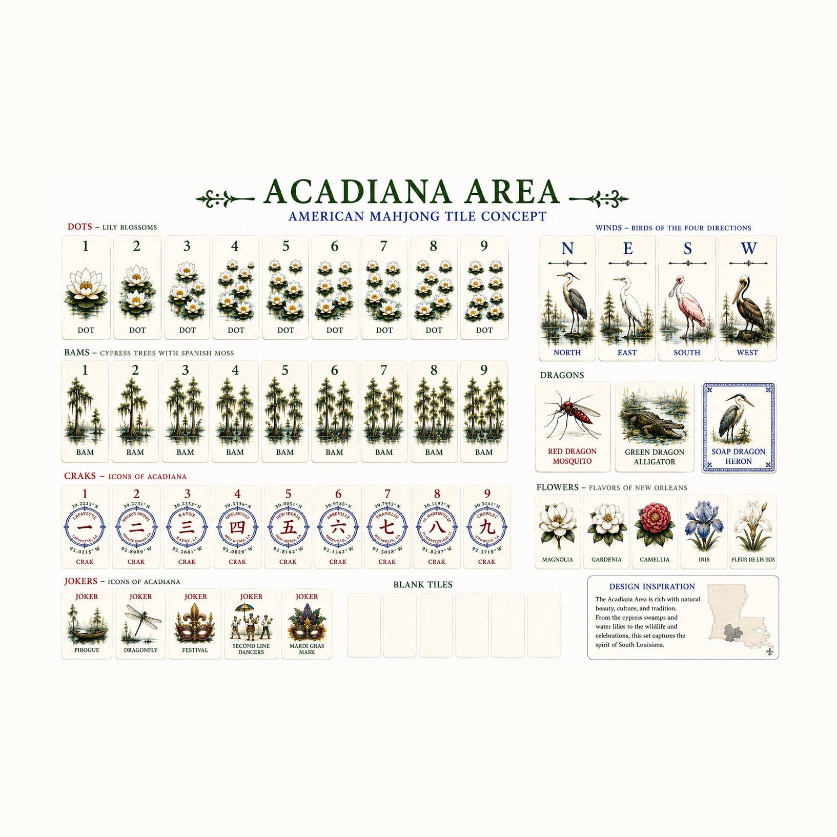 The Southern Peacock Giftware Acadiana American Mahjong Tile Set – Louisiana Collection