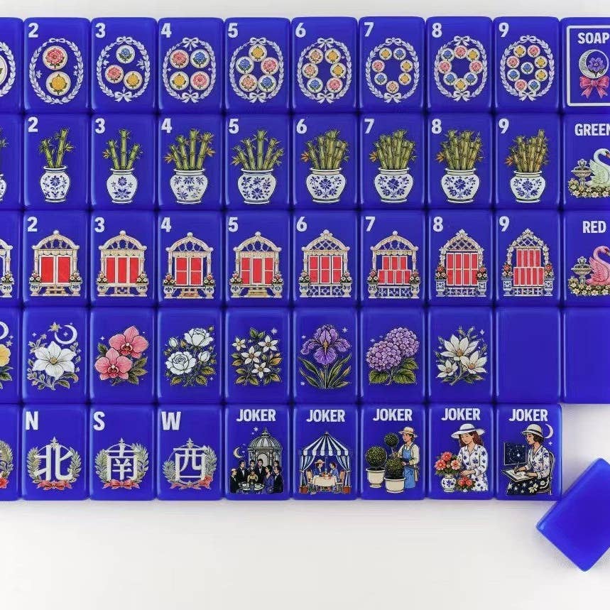 The Southern Peacock Giftware Blue Garden Mahjong Tile Set