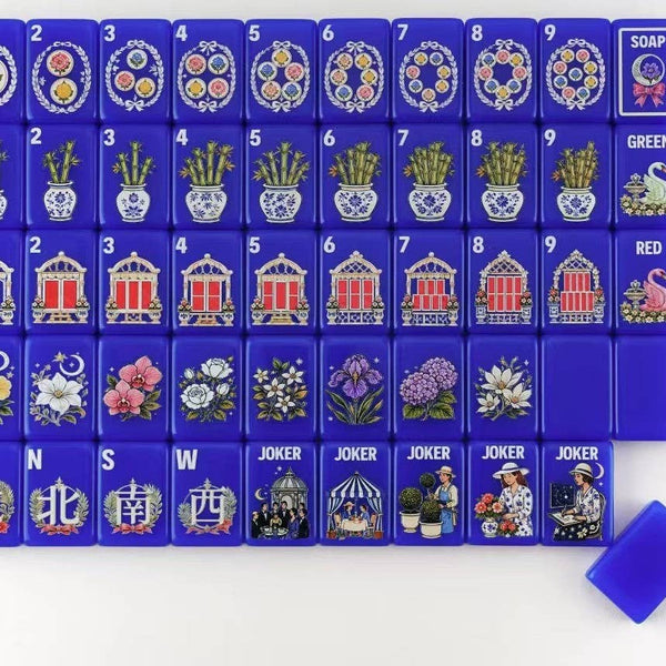 The Southern Peacock Giftware Blue Garden Mahjong Tile Set