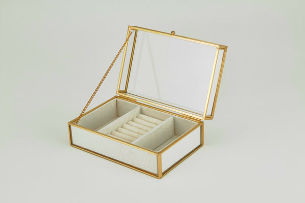 Tizo Designs Giftware Tizo Designs Brass Glass Jewelry Box Beige