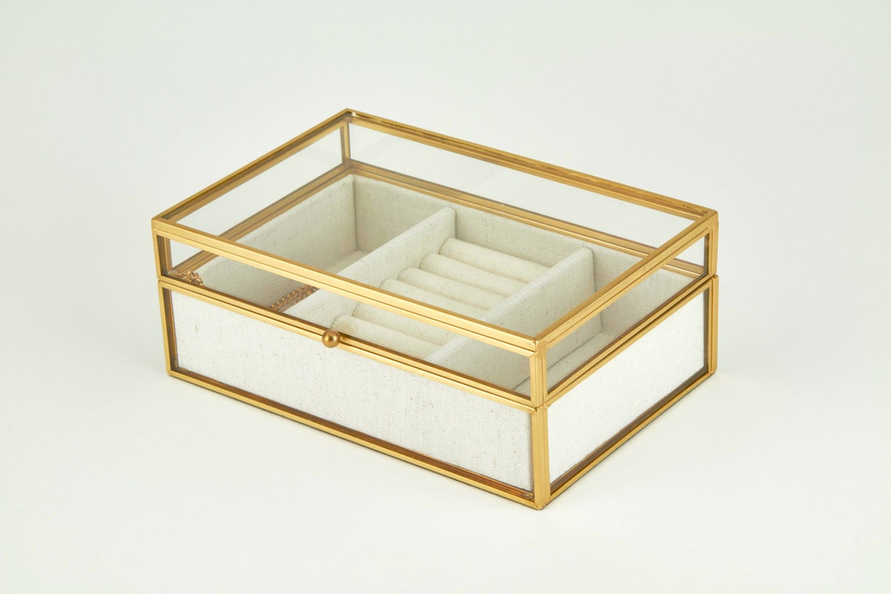 Tizo Designs Giftware Tizo Designs Brass Glass Jewelry Box Beige