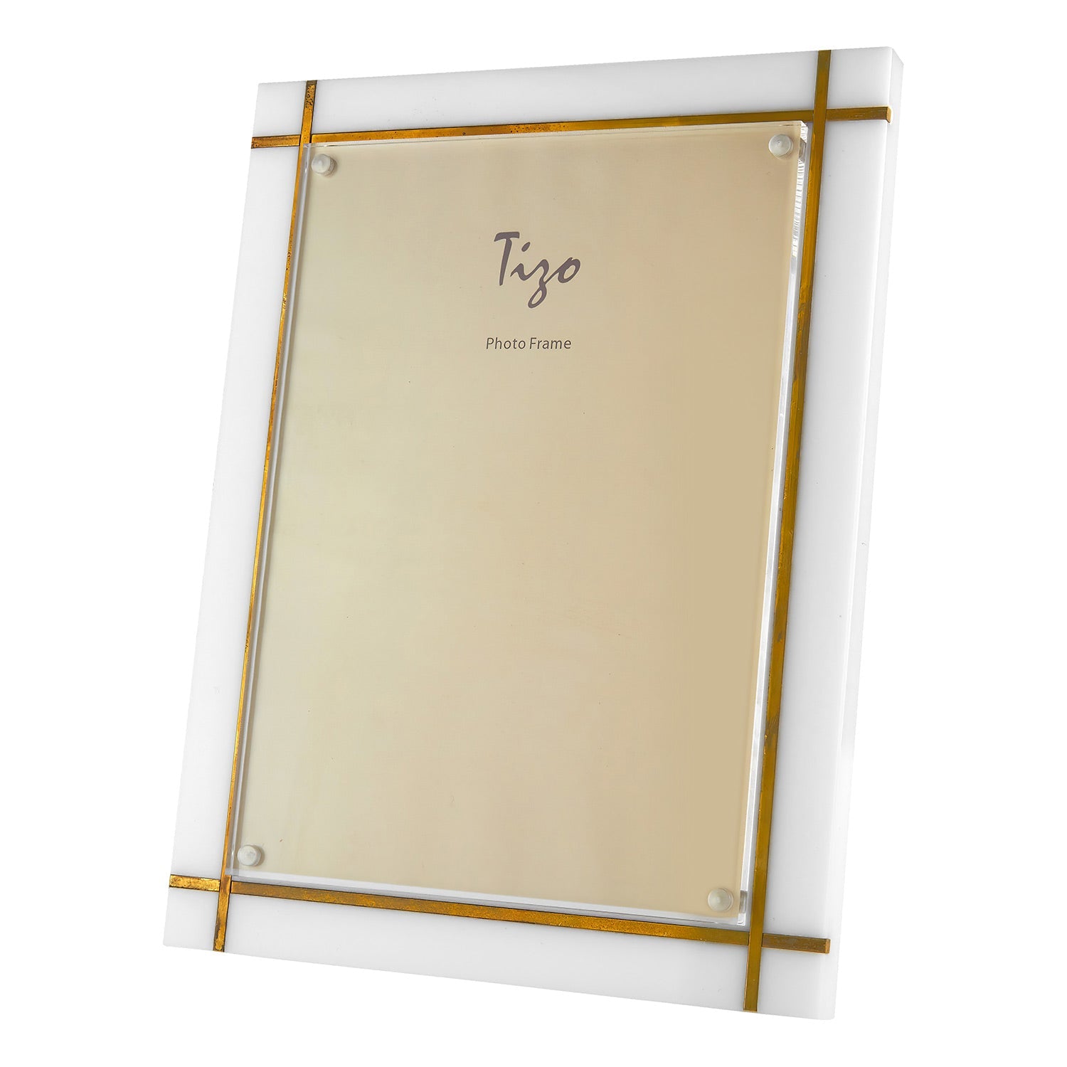 Tizo Designs Picture Frames Tizo Designs Design Solid White Lucite with the Gold Brass Frame 8x10