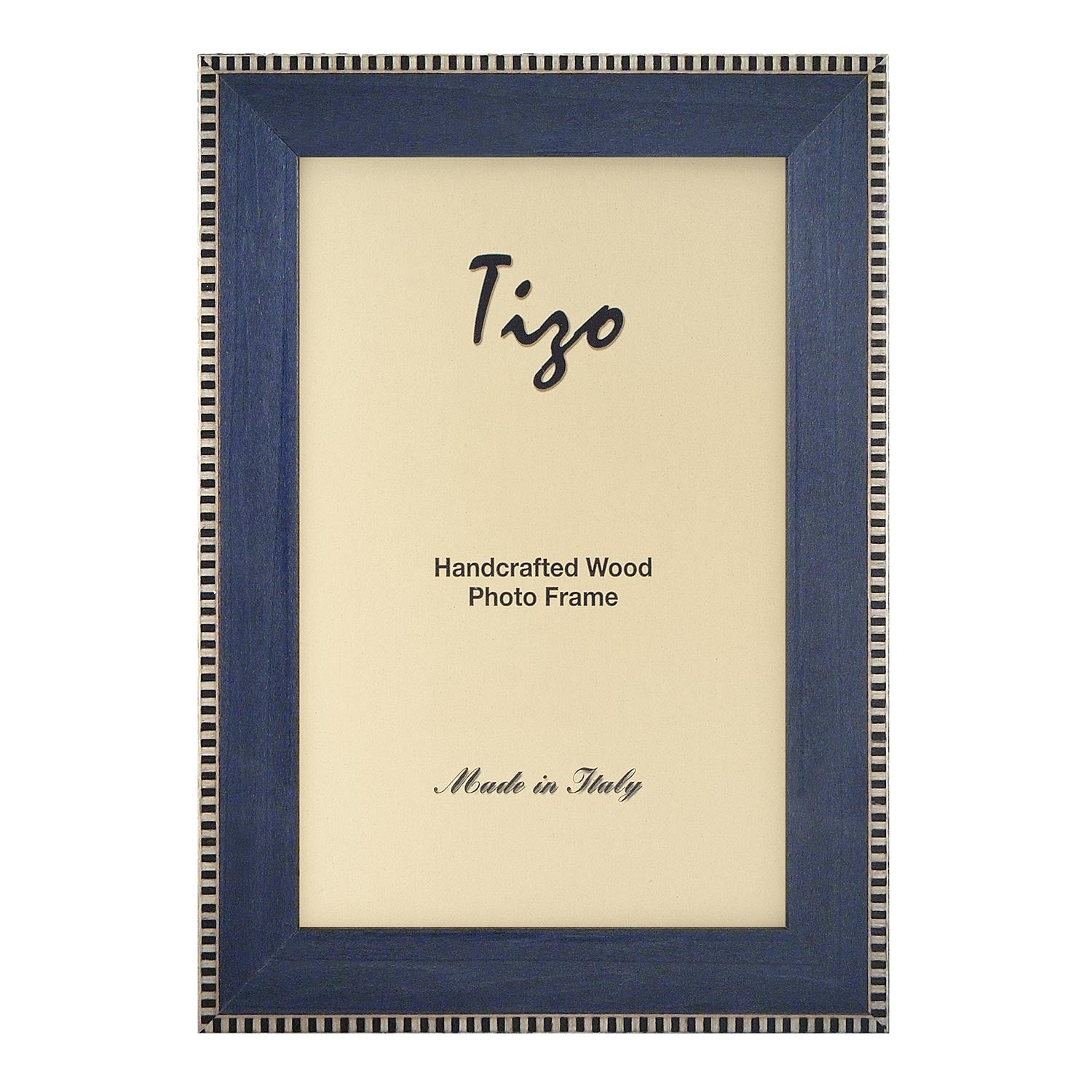 Tizo Designs Picture Frames Tizo Designs Design Stripe Inlaid Pattern Italian Wood Picture Frame (Blue) 4x6
