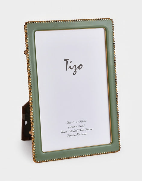 Tizo Designs Picture Frames Tizo Designs Gold-Plated Beaded Green Enamel Frame 5x7
