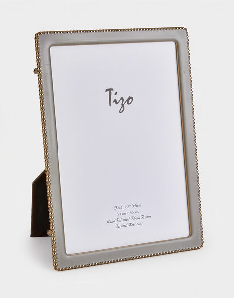 Tizo Designs Picture Frames Tizo Designs Gold-Plated Beaded Taupe Enamel Frame 5x7