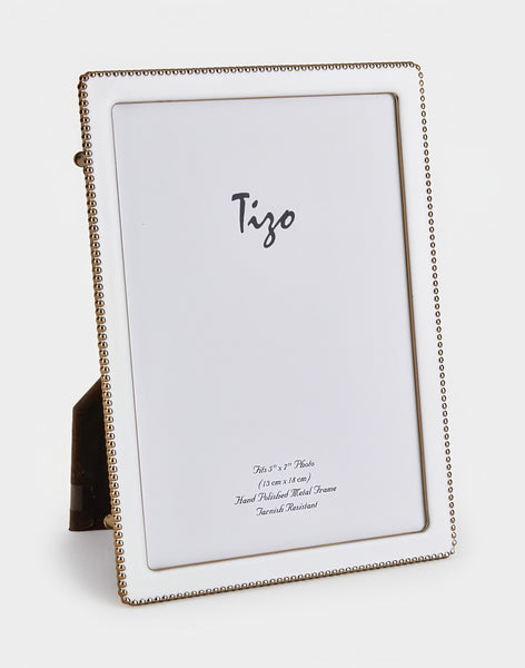Tizo Designs Picture Frames Tizo Designs Gold-Plated Beaded White Enamel Frame 4x6