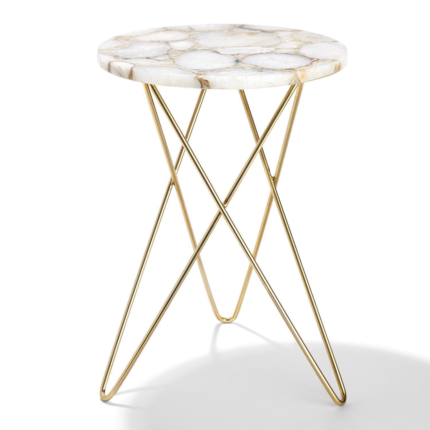 Tozai Home Home Natural White Agate Side Table with Gold Steel Base