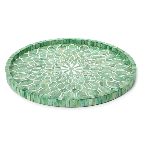 Tozai Home Home Tozai Home Emerald Cut Hand Inlaid Decorative Round Serving Tray