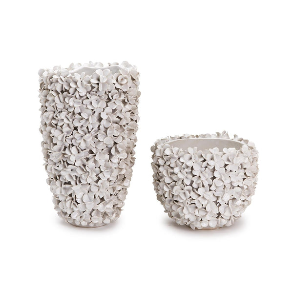 Tozai Home Home Tozai Home Hydrangea Petals Set of 2 White Planter/Vases - Ceramic