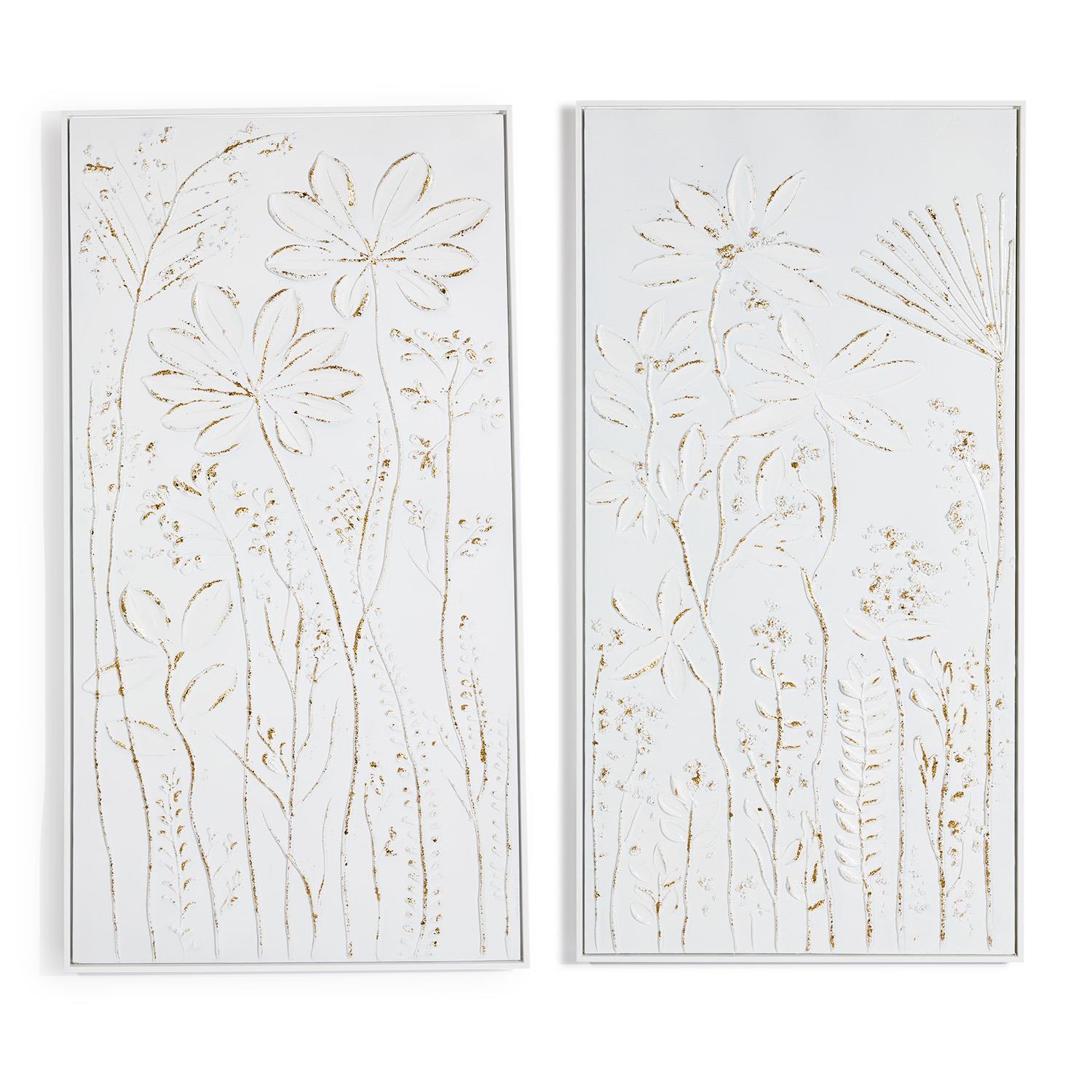 Tozai Home Home Decor Tozai Home S/2 Tall Floral White Textured Plaster Wall Art