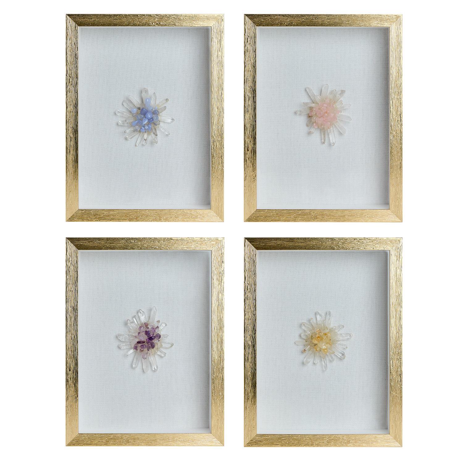 Tozai Home Home Decor Tozai Home S/4 Crystal Cluster Flower Shadow Box Wall Art