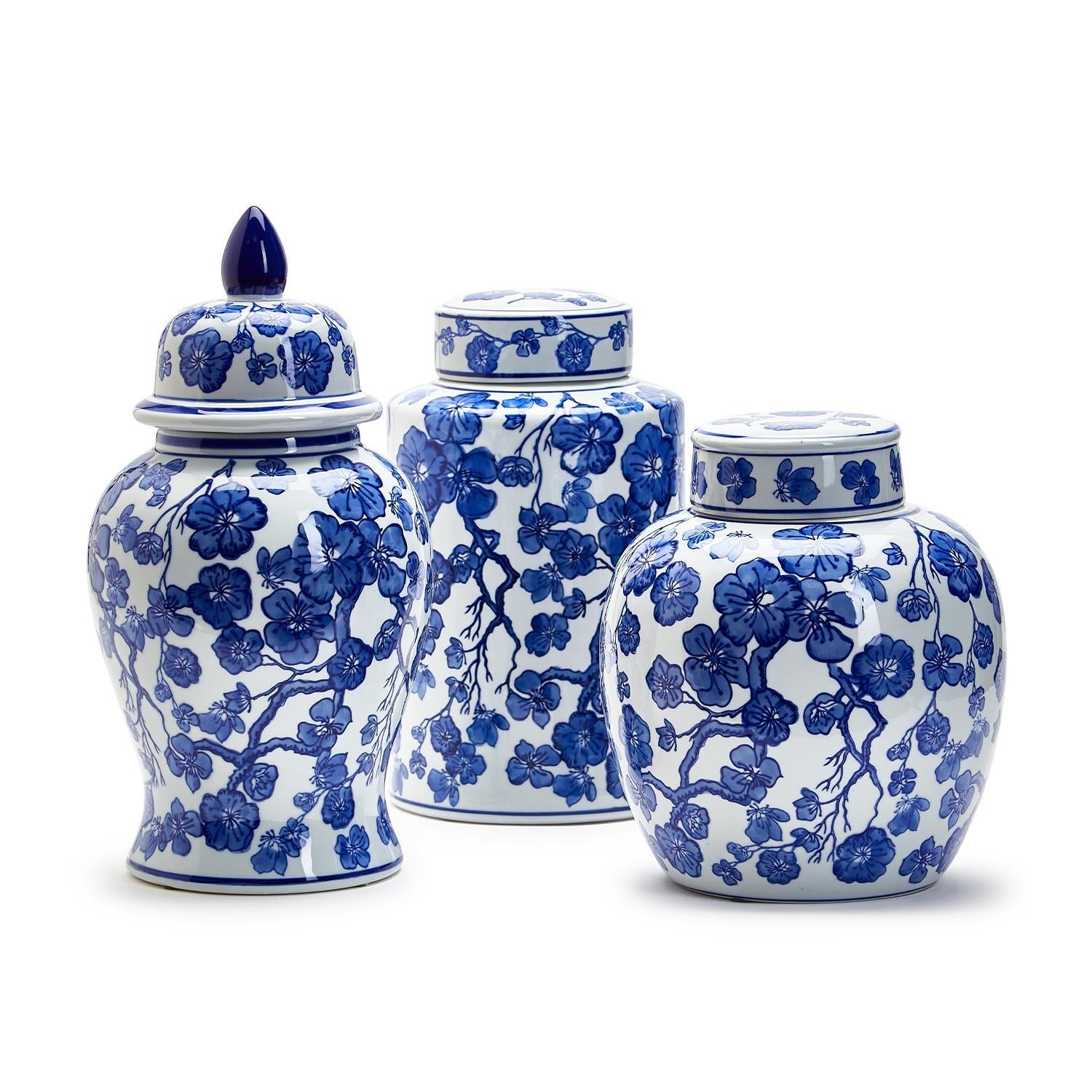 Tozai Home Home Tozai Home Sumida Gardens Set of 3 Blue and White Covered Temple Jar - Ceramic