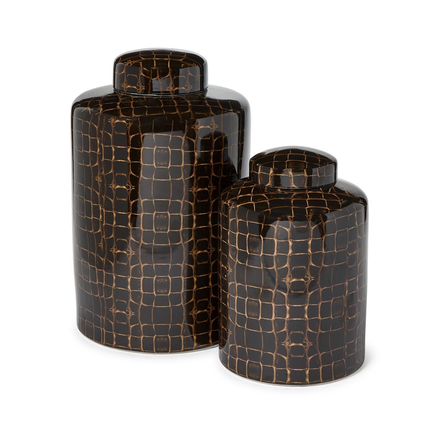Tozai Home Decor Tozai Home S/2 Covered Jar w Dark Tortoise