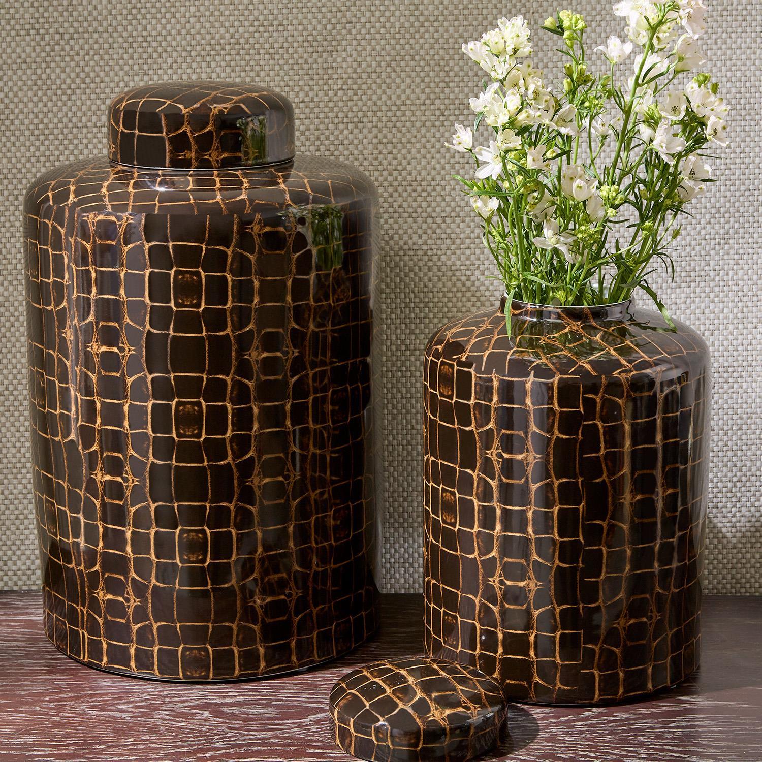Tozai Home Decor Tozai Home S/2 Covered Jar w Dark Tortoise