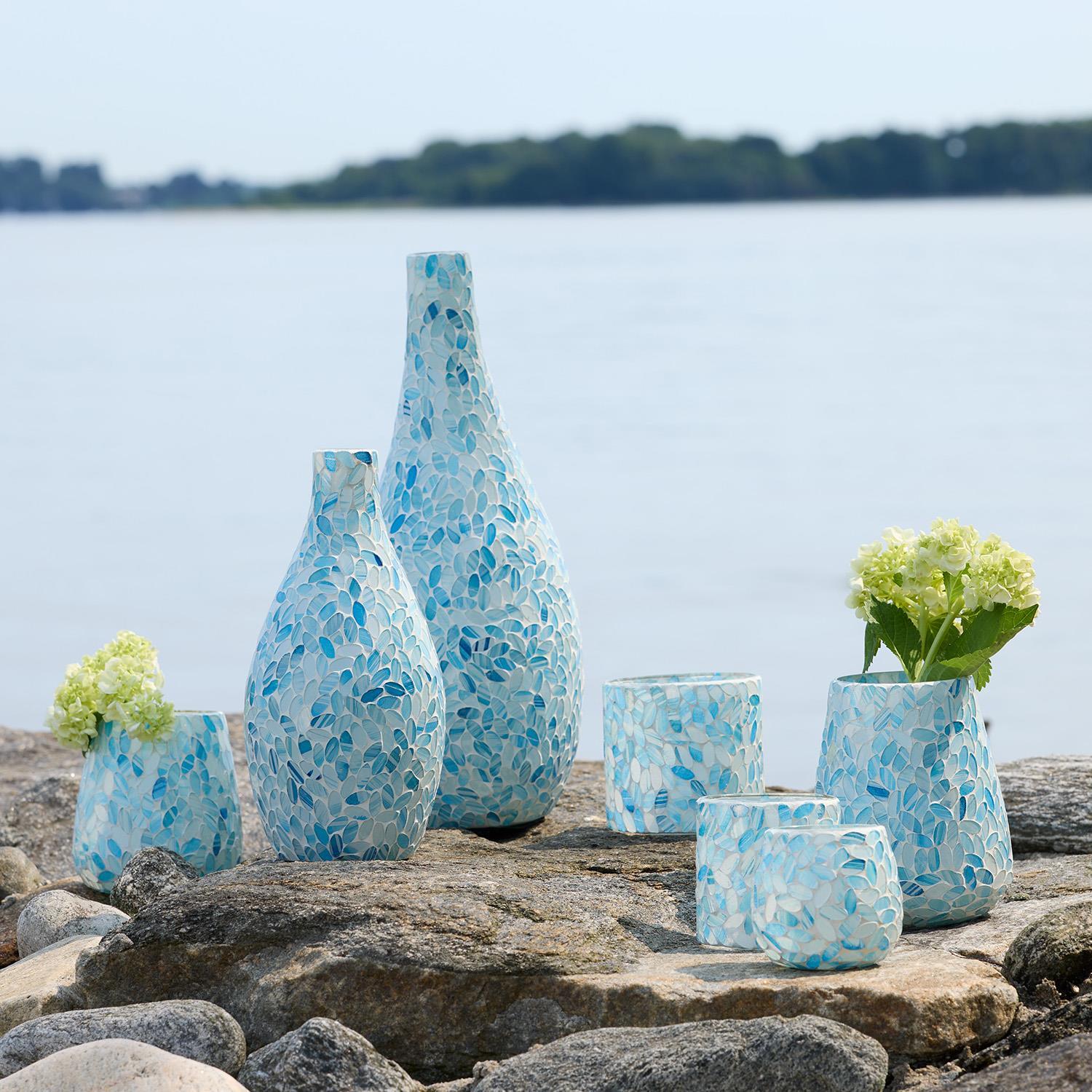 Two's Company Giftware Set/2 Mosaic Blue Droplets Vases