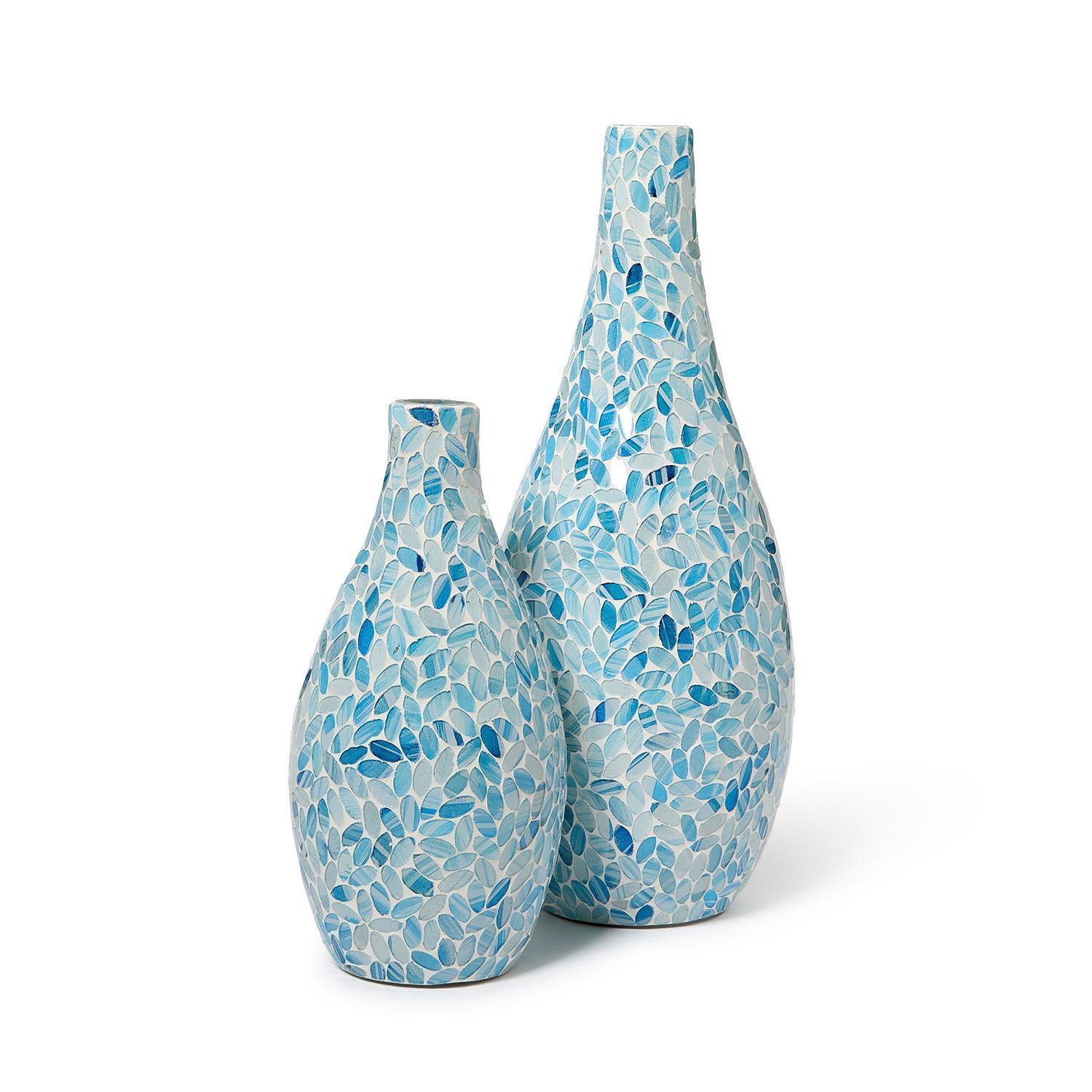 Two's Company Giftware Set/2 Mosaic Blue Droplets Vases