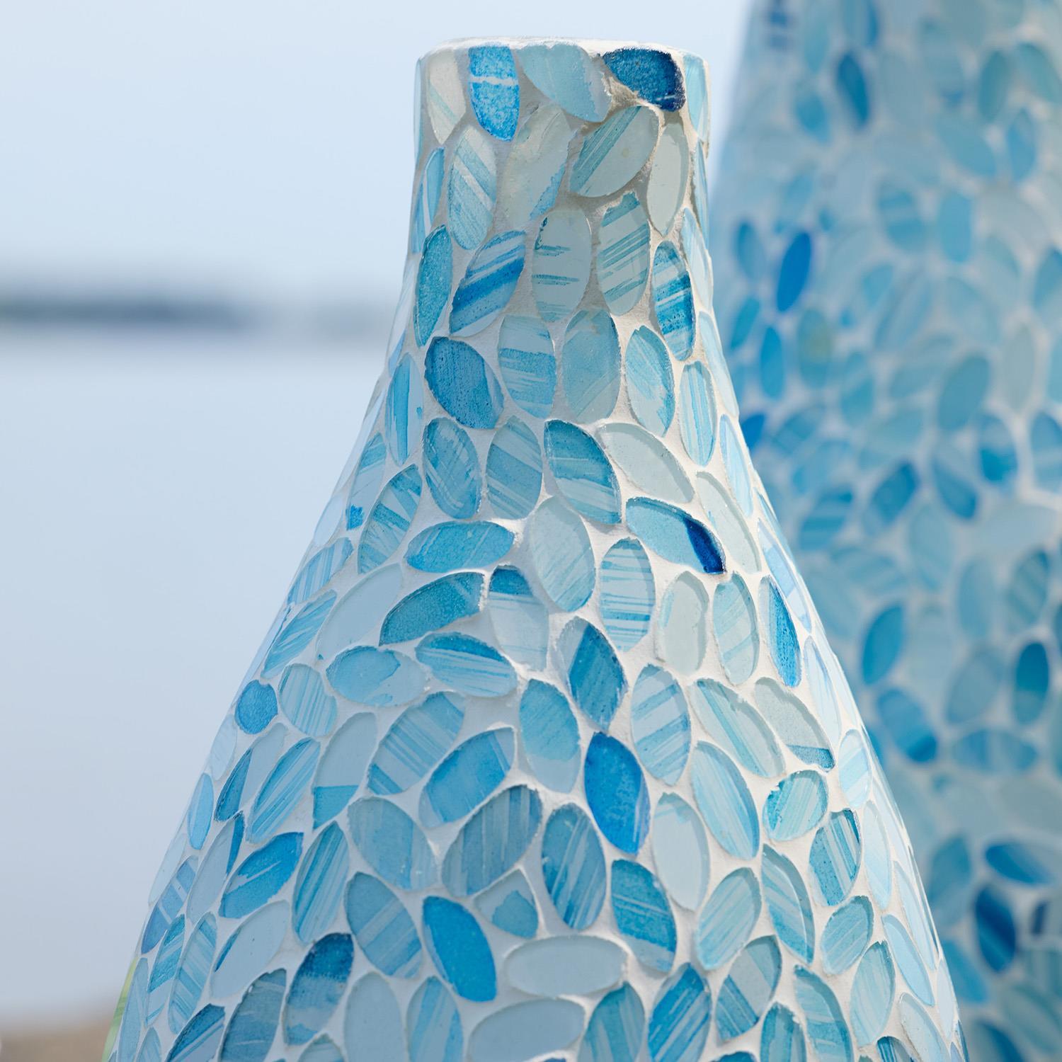 Two's Company Giftware Set/2 Mosaic Blue Droplets Vases