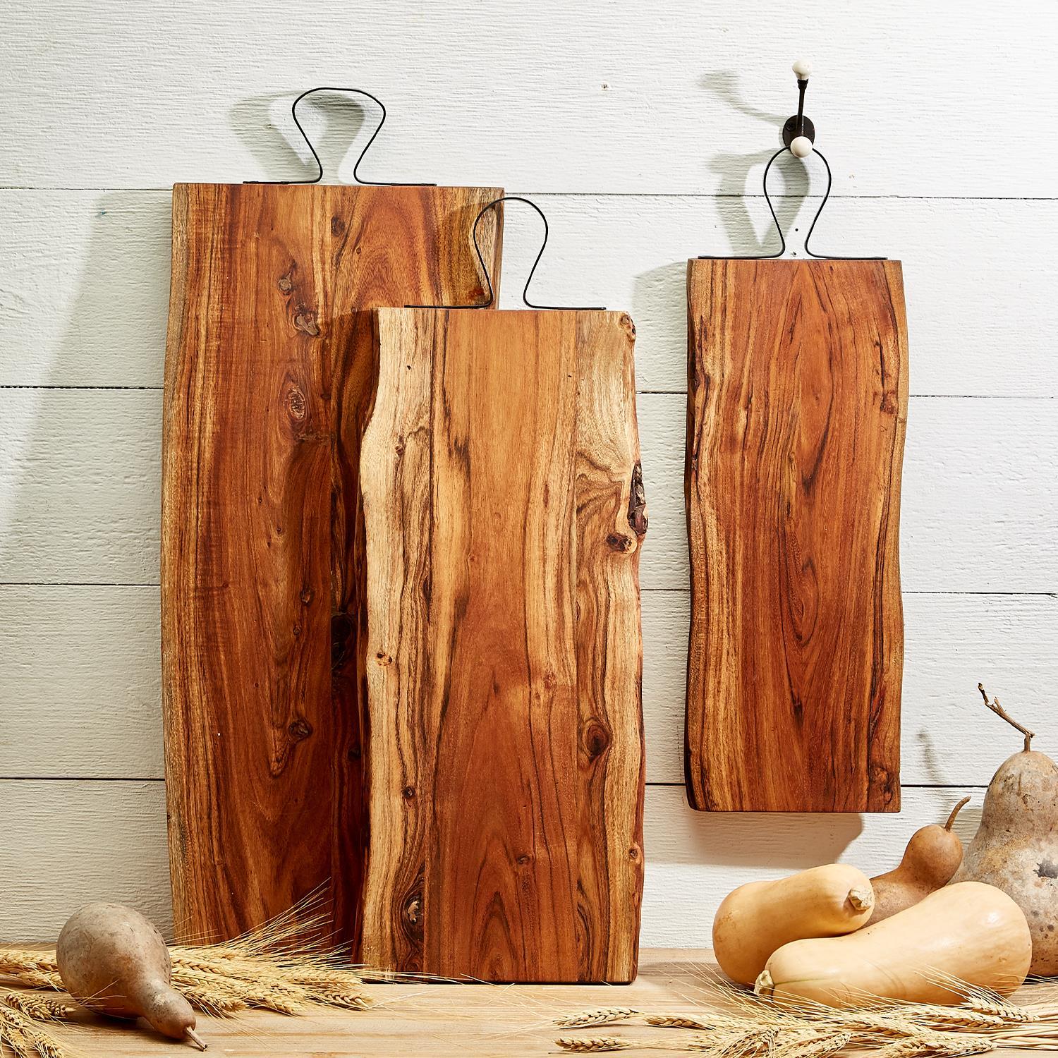 Two's Company Giftware Set/3 Serving Boards with Iron Handle