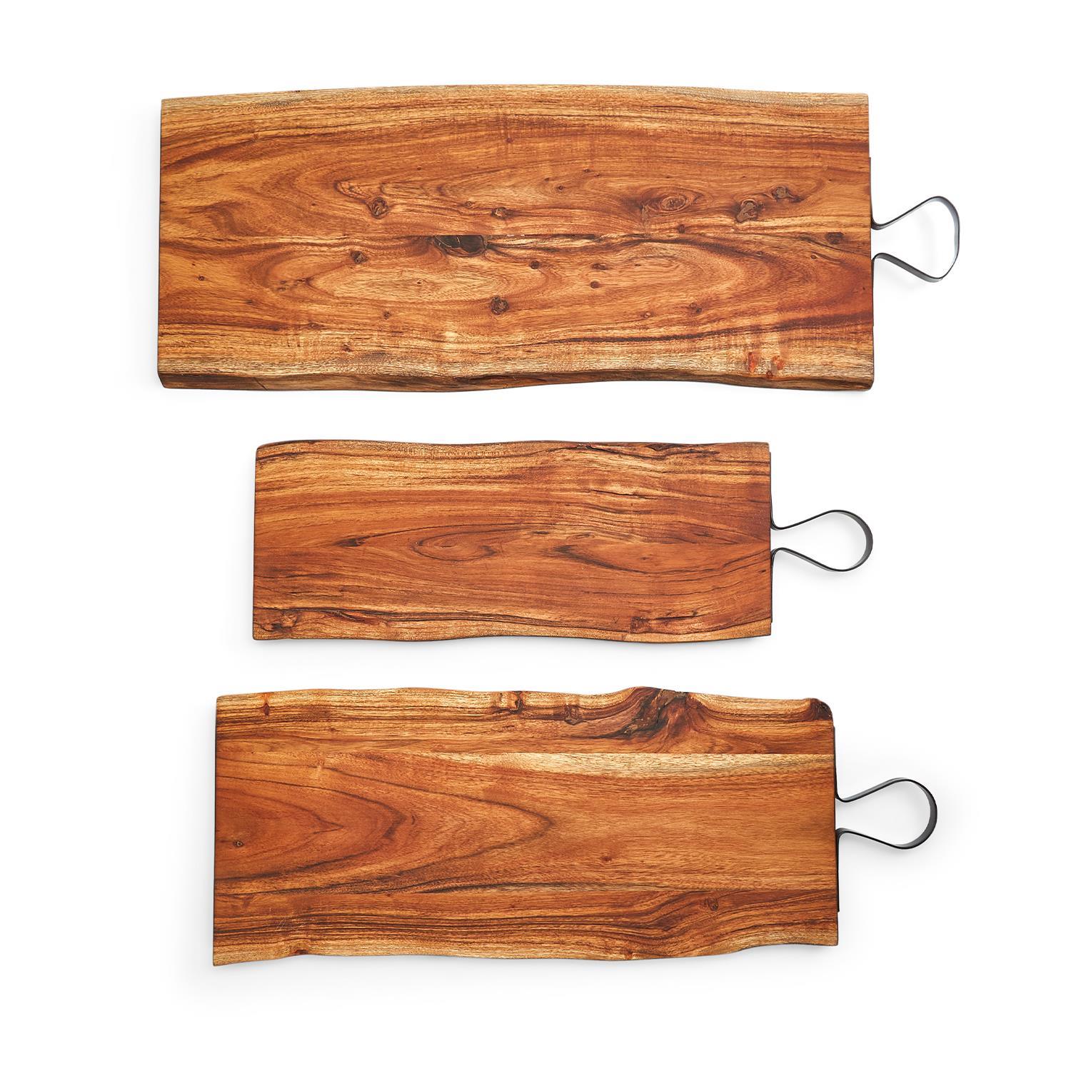 Two's Company Giftware Set/3 Serving Boards with Iron Handle