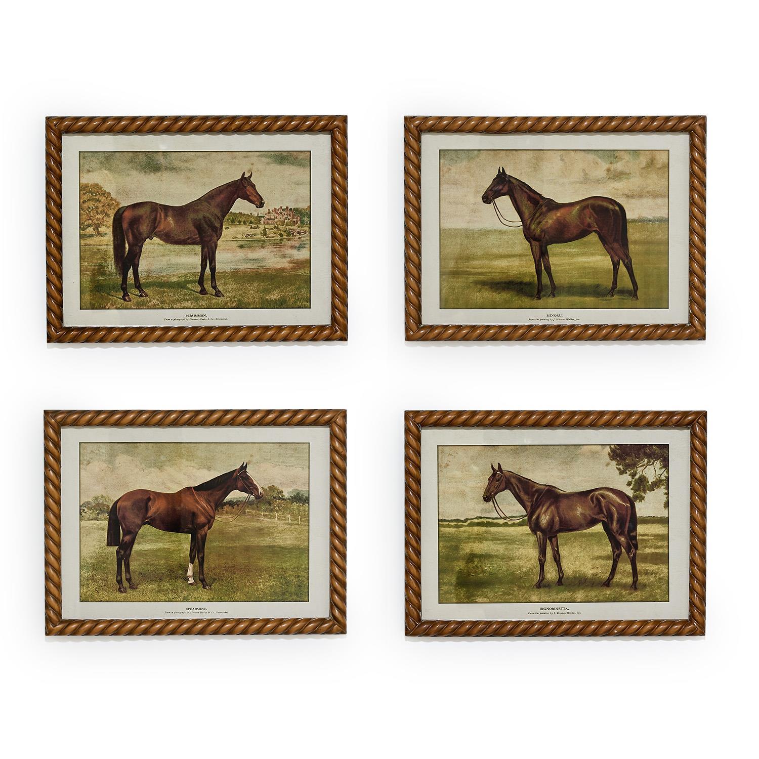 Two's Company Home Decor Set/4 Antiqued Horse Wall Art in Twist Braid Frame