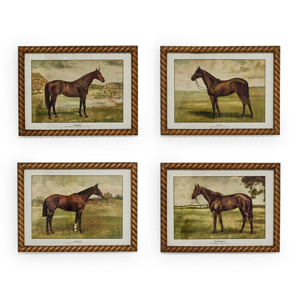 Two's Company Home Decor Set/4 Antiqued Horse Wall Art in Twist Braid Frame