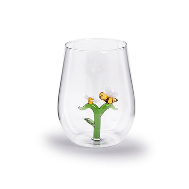 Twos Company Giftware Bee and Flower Icon Stemless Wine Glass
