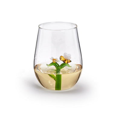 Twos Company Giftware Bee and Flower Icon Stemless Wine Glass