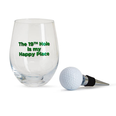 Twos Company Giftware Golf Stemless Wine Glass with Golf Ball Wine Stopper