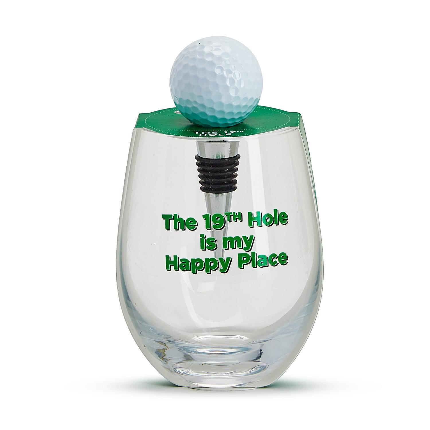 Twos Company Giftware Golf Stemless Wine Glass with Golf Ball Wine Stopper