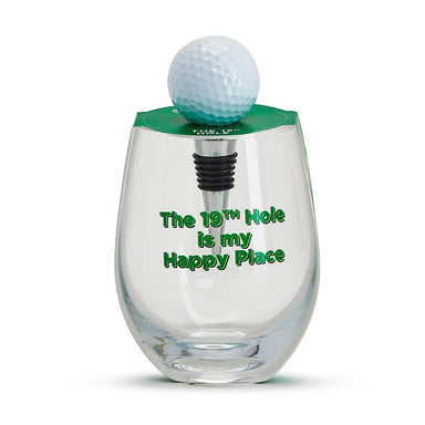 Twos Company Giftware Golf Stemless Wine Glass with Golf Ball Wine Stopper