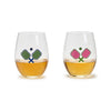 Twos Company Giftware Pickleball Stemless Wine Glass Assorted 2 Colors