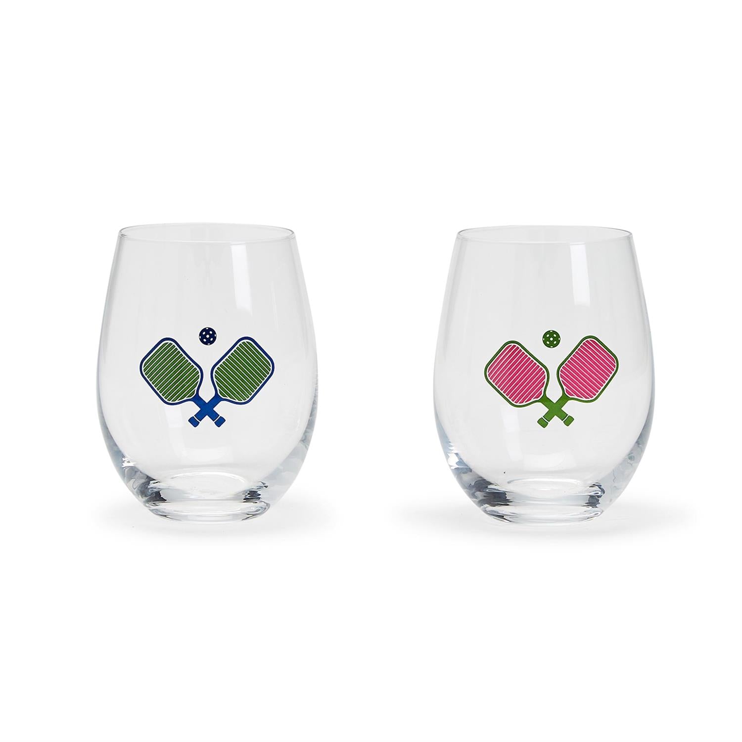 Twos Company Giftware Pickleball Stemless Wine Glass Assorted 2 Colors